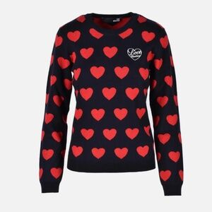 Love Moschino Women's Heart Print Black Red Sweater